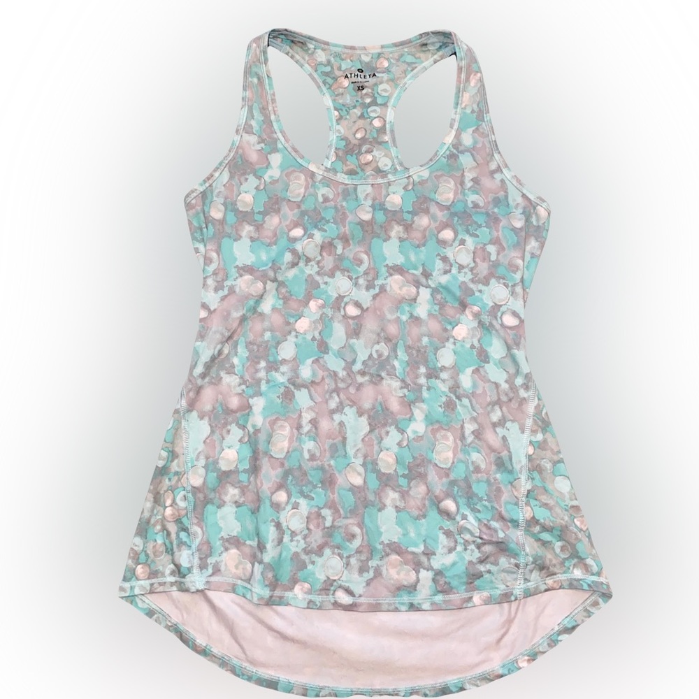 ATHLETA GREY & BLUE PATTERN ATHLETIC TANK TOP // SIZE XS🩵